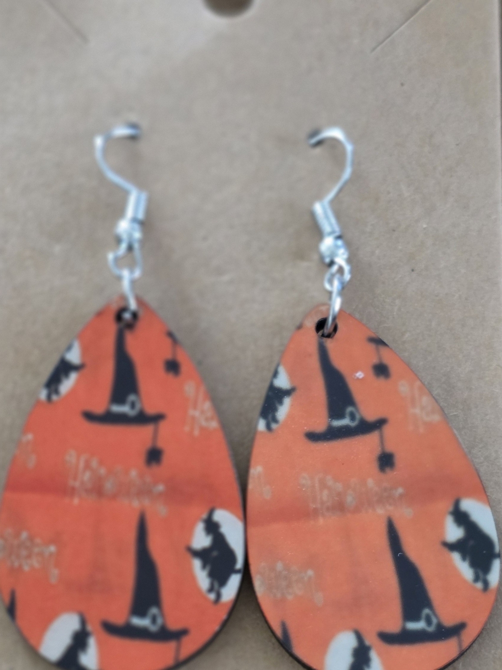 Orange Halloween Witch Teardrop Kids Earrings